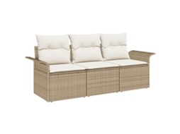 Conjunto 3 Assentos De Jardim Vidaxl Bege Vime Pe (196 X 62 X 69 Cm)