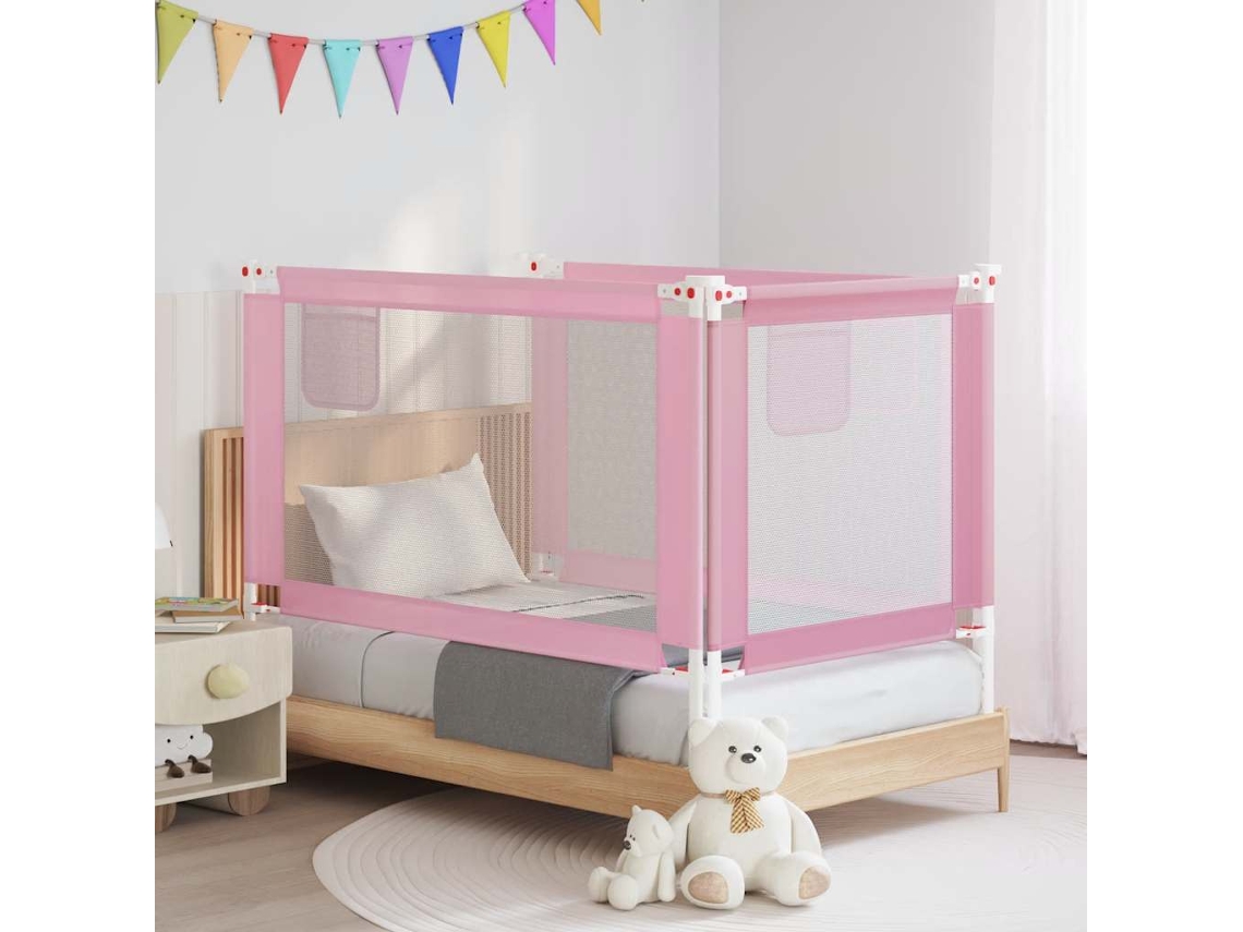 Vidaxl Barra De Segurança P/ Cama Infantil Tecido 140x25 Cm Rosa