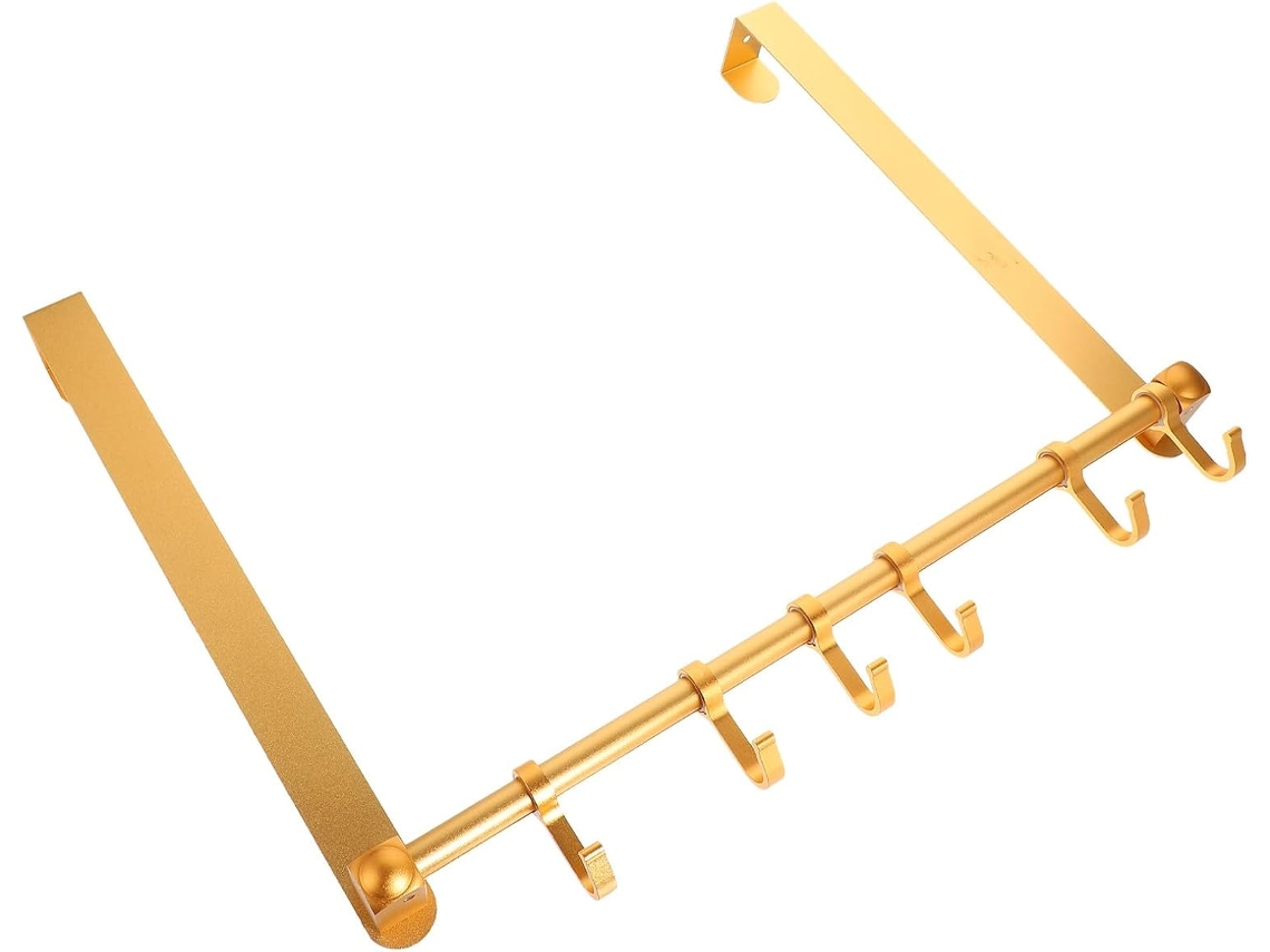 Gancho De Porta Em Liga Alumínio Dourado, Sem Necessidade De Furar, Com 6 Ganchos Pendurar Chapéus E Bolsas