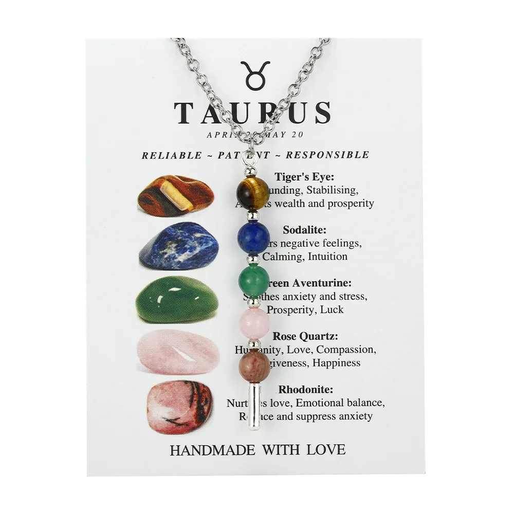 Colar Com Os Doze Signos Do Zodíaco (touro, 47 Cm), Estilo Feminino, Cravejado Com Pedras Preciosas Naturais.