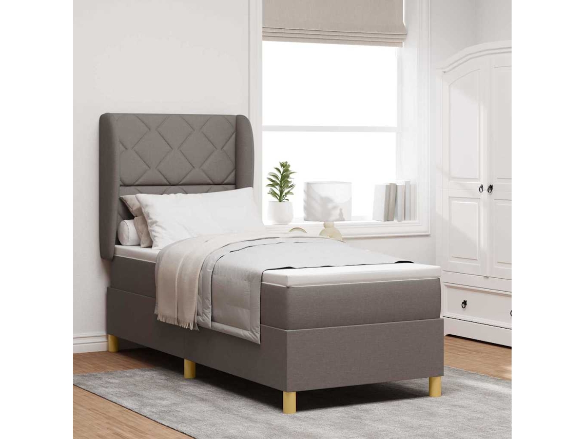 Vidaxl Cama Box Com Cabeceira Cinzento-acastanhado 200 X 80 Cm Tecido