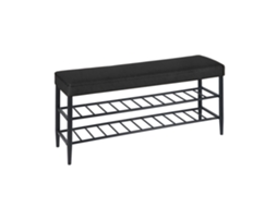 Banco Para Sapatos Relaxdays, Estofado Em Couro Sintético, 2 Prateleiras Para 8 Pares, Estante 50 X 100 X 30 Cm, Preto