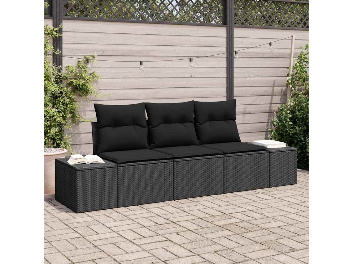 Vidaxl Conjunto De Sofás 3 Unid. Preto Vime Pe
