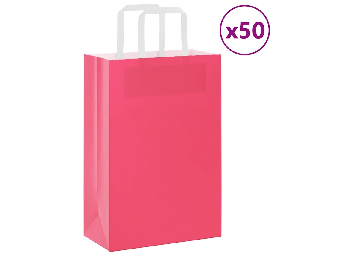 Vidaxl Sacos De Papel 50 Unid Com Alças Rosa 21x11x31 Cm