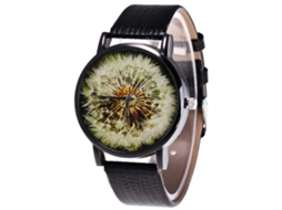 Reloj De Cuarzo Unisex Con Correa De Cuero Pu Zhoulianfa Dial Diente De León Negro