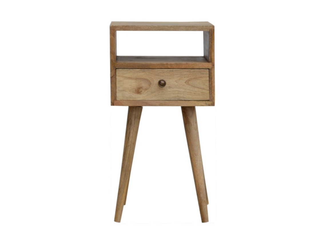 Cômoda Mini Oak Ish De Madeira Maciça, 1 Gaveta E Compartimento Aberto, Bege Artisan Furniture