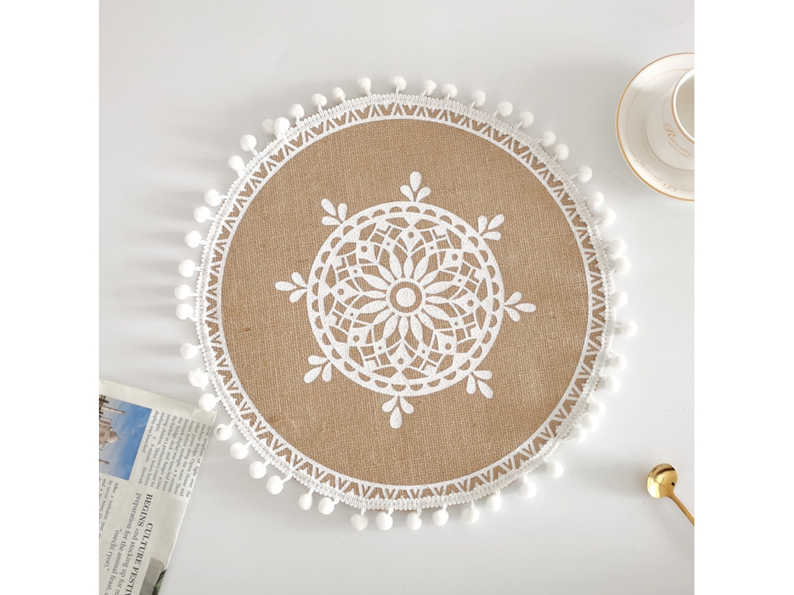 Toalha De Mesa De Linho 2pc Para Decoração De Casamento E Festa Familiar, Com Borlas Circulares E Mesa De Jantar Isolada Bola De Algodão D