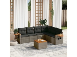 Vidaxl 7 Pcs Conjunto Sofás P/ Jardim C/ Almofadões Vime Pe Cinzento