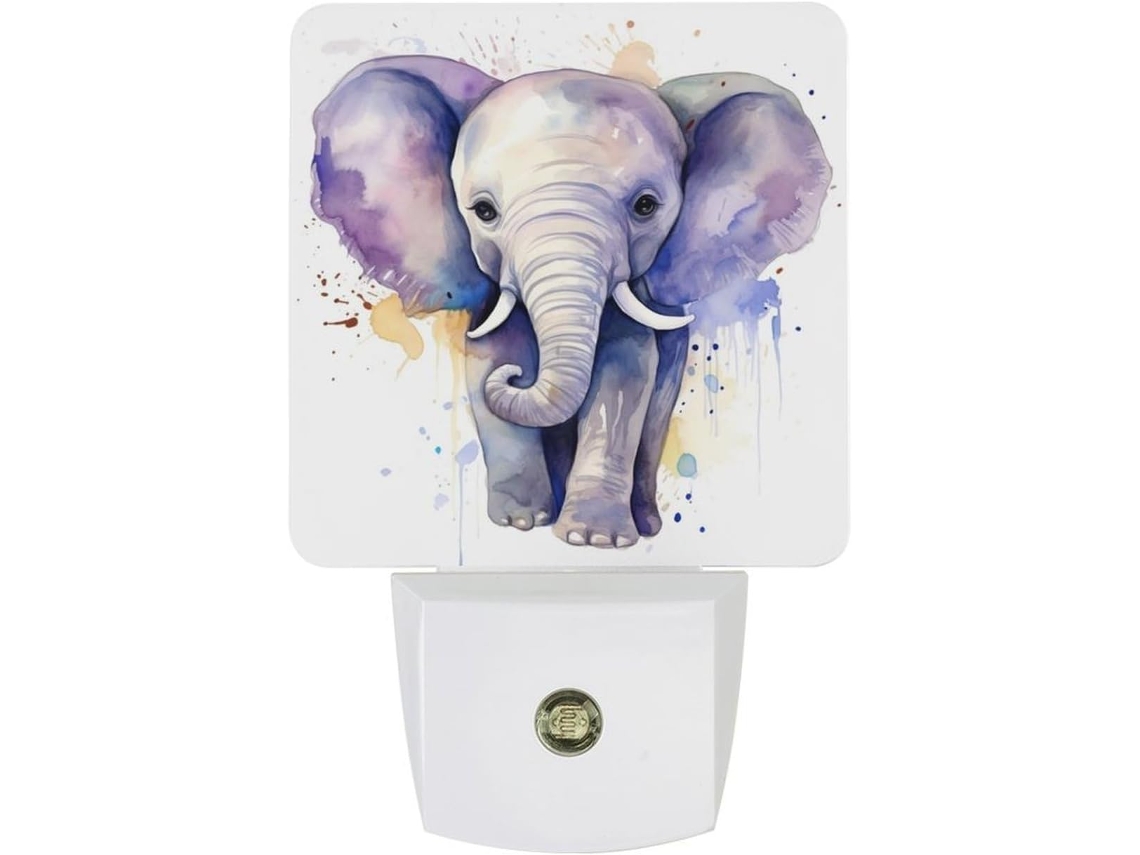 Luminária De Parede Em Formato Elefante, Luminária Noturna Em Aquarela, Sensor Crepuscular, Luz Led Branca Quente