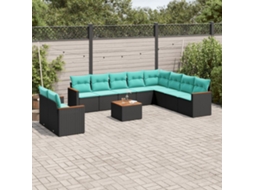 Vidaxl Conjunto De Sofá De Jardim Com 11 Peças E Almofadas Em Rattan Sintético Preto