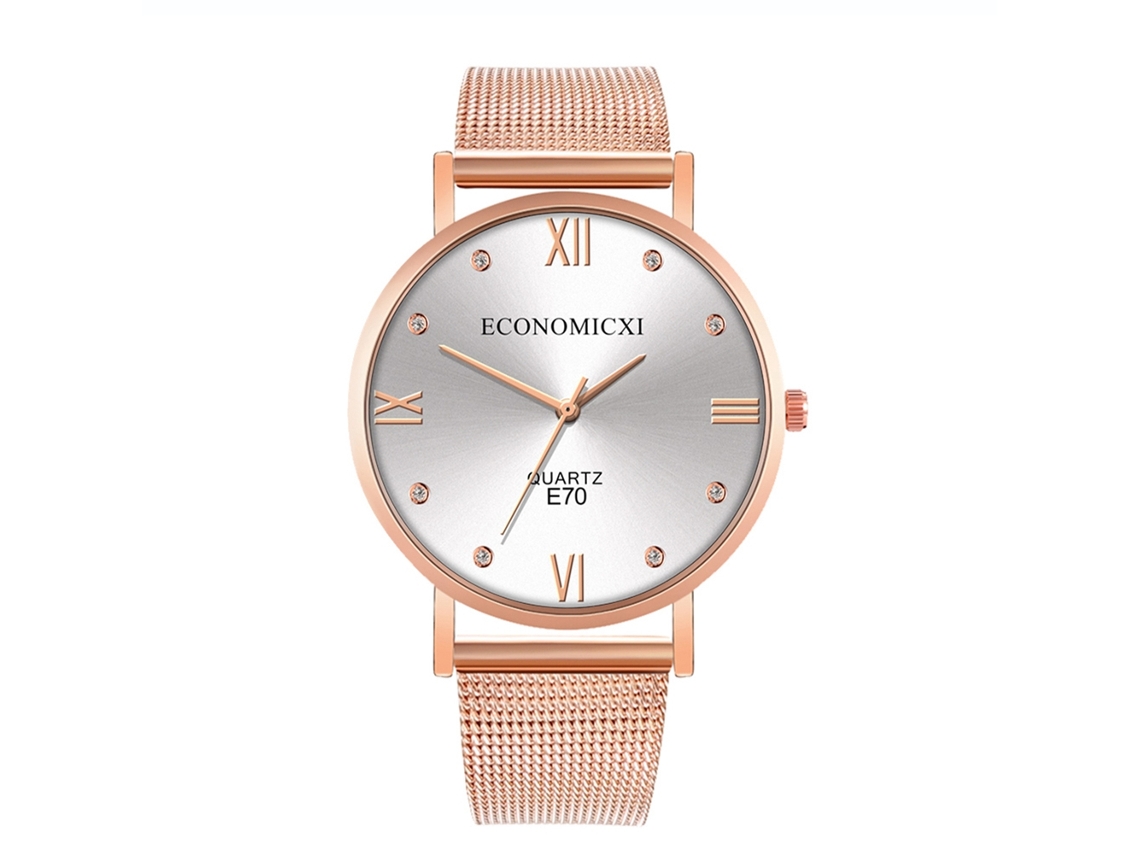 Relógio de pulso casual de quartzo, simples e moderno (branco, rosa e dourado)