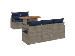 Maison Exclusive - Conjunto De Sofá De Jardim Manual 6 Pcs Cinzento E Azul Marinho