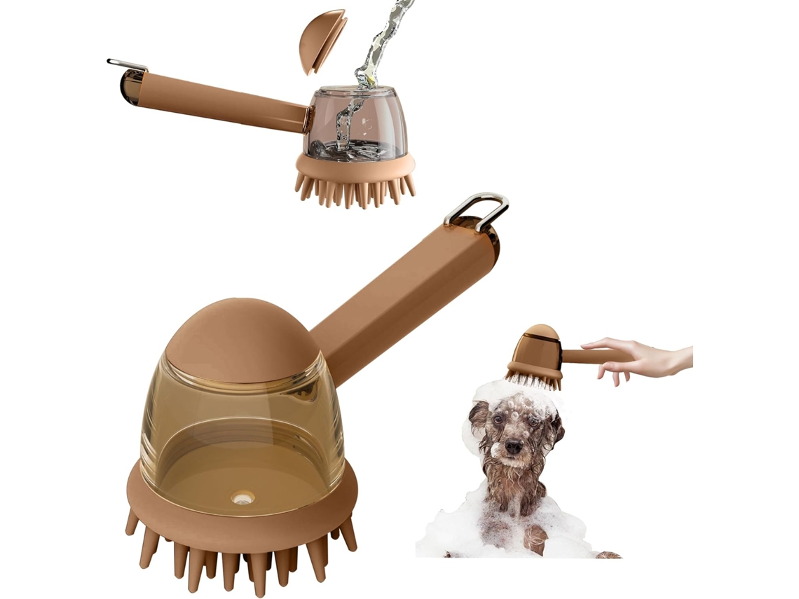 Escova De Banho Para Cães E Gatos - Com Dispensador De Champô Integrado - Escova Facial De Massagem Com Cerdas Longas E Curtas