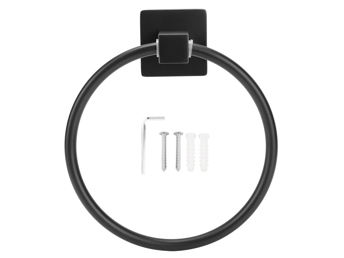 Anel de Toalha de Parede em Aço Inoxidável Preto 15cm com Suporte 10kg | S/MARCA