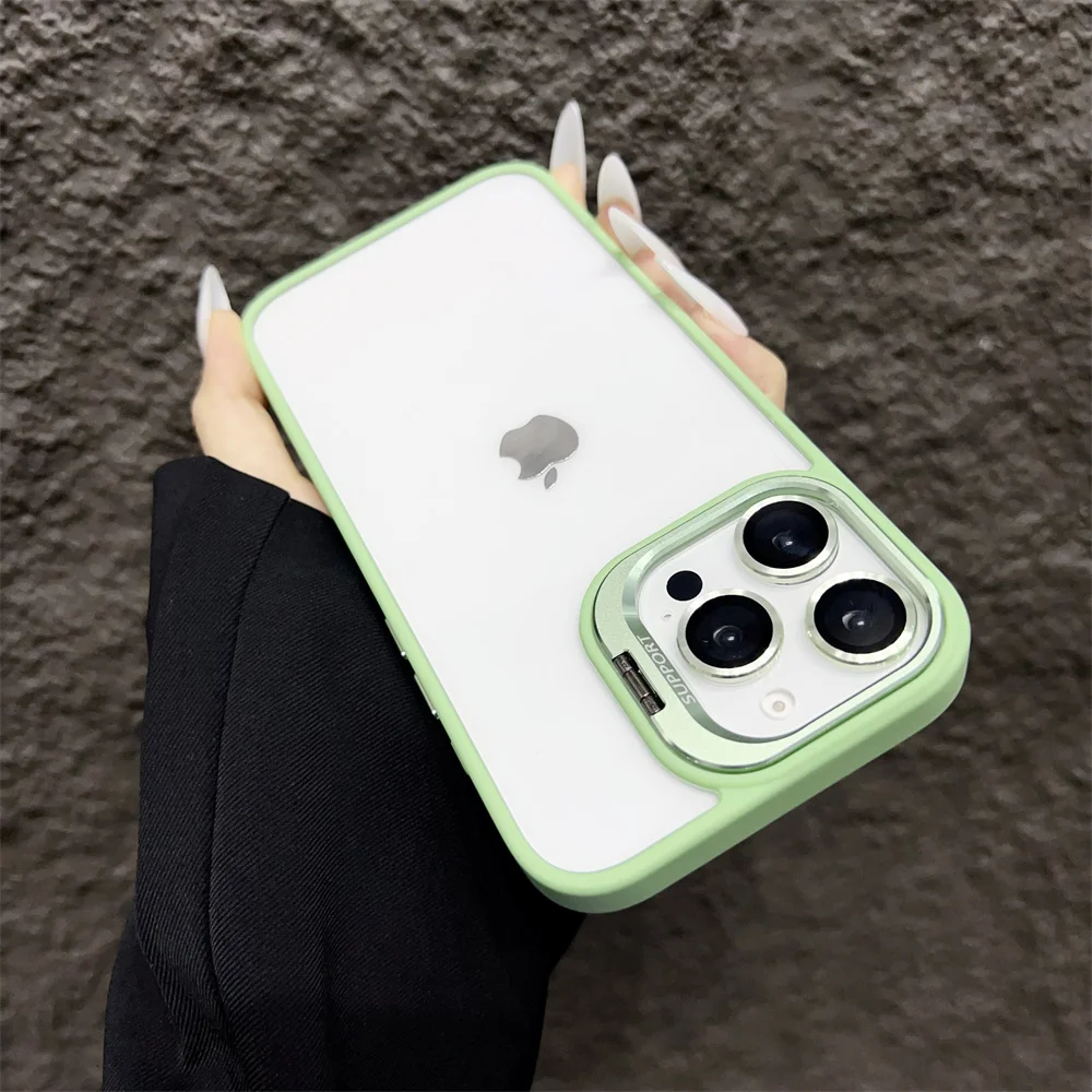 Capa Para Iphone (iphone 16 Pro Max, Verde Claro) Com Proteção De Vidro Transparente Para A Câmera.