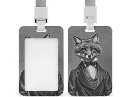 Porta-crachá com alfinete, estampa suave de raposa e cordão, ideal para mesas de trabalho, reuniões de negócios e residências.