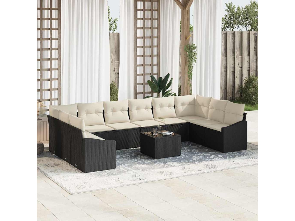 Vidaxl Conjunto De Sofás 11 Unid. Preto Vime Pe