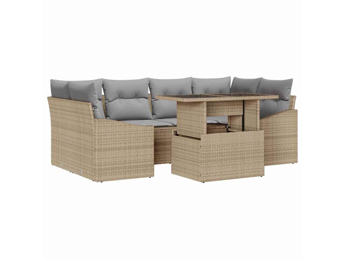 Maison Exclusive - Conjunto De Sofá De Jardim 7 Pcs Bege E Cinzento Claro Vime Pe