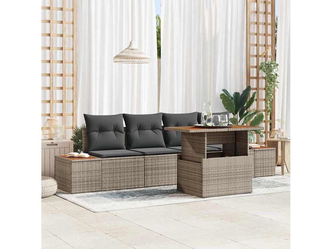 Vidaxl Conjunto De Sofá De Jardim 5 Unid. Cinzeto Rattan Sintético