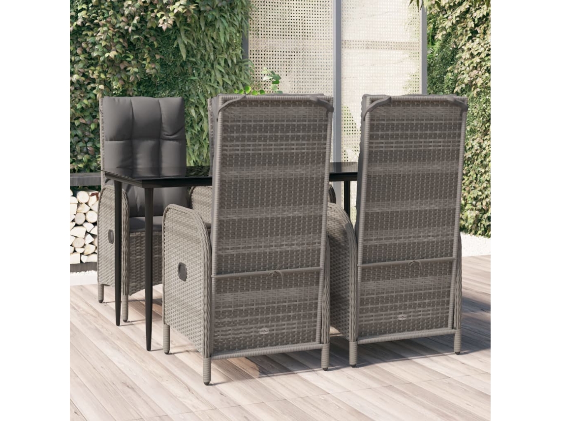 Vidaxl 5 Pcs Conjunto Jantar Jardim C/ Almofadões Vime Pe Preto/cinza