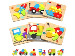 Puzzles De Madeira Para Bebés E Crianças De 1, 2 E 3 Anos, Brinquedos Montessori Educativos Para Bebés(6 Peças) Estilo Misto Hexinyigjly
