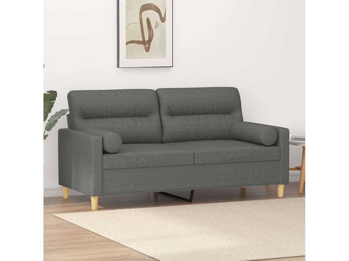 Vidaxl Sofá 2 Lugares +almofadas Decorativas 140cm Tecido Cinza-escuro