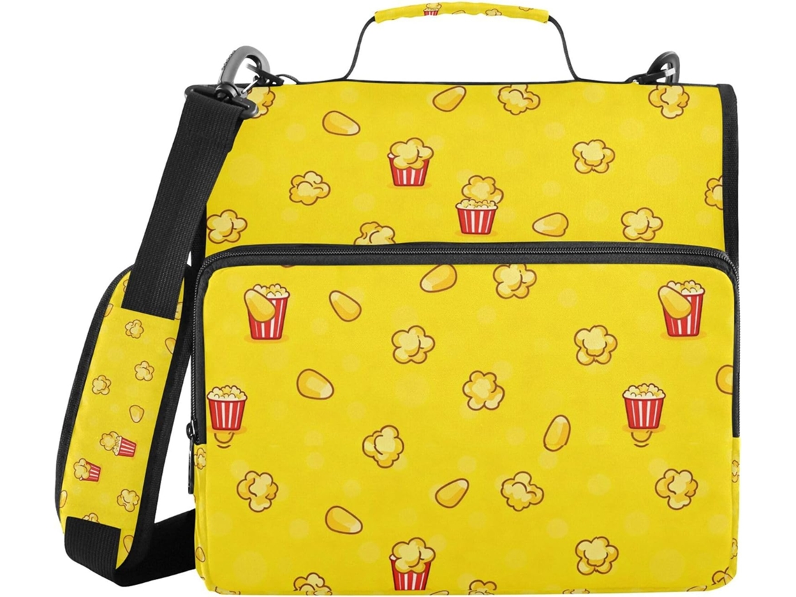 Pasta Amarela Com Estampa De Pipoca, Fecho Com Alça, Vários Bolsos De 3, 8cm, 3 Selos, Portfólio E Acessórios De