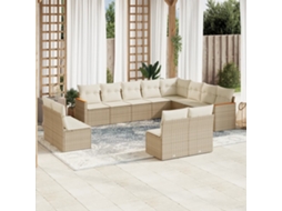 12 Pcs Conjunto De Sofás P/ Jardim Com Almofadões Vime Pe Bege Dkd Home Decor