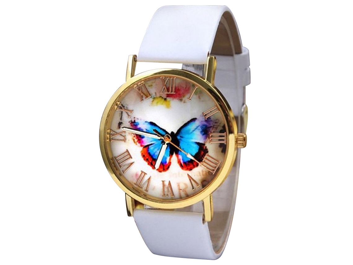 Relógio de Pulso Feminino Casual de Quartzo com Pulseira de Pu Mostrador Analógico Vintage Branco