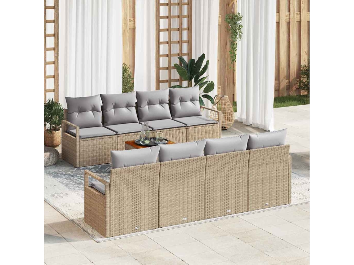 Vidaxl Conjunto De Sofá De Jardim 9 Unid. Bege Vime Pe