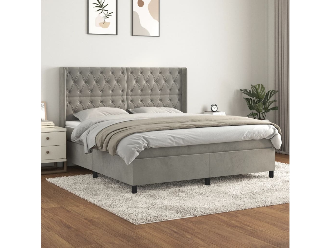 Vidaxl Cama Com Molas/colchão 160x200 Cm Veludo Cinzento-claro