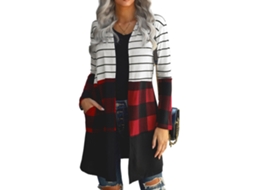 Laxiscreed Cardigan Feminino De Manga Longa Com Estampa Listrada, Aberto E Castanho, Confortável Para Outono, Tamanho Xxl
