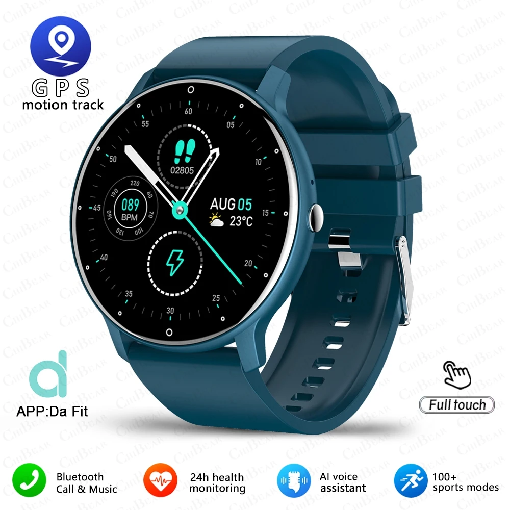 (azul) Smartwatch Com Tela Sensível Ao Toque Completa, Ideal Para Esportes E Fitness, À Prova D'água, Bluetooth, Android E Ios.