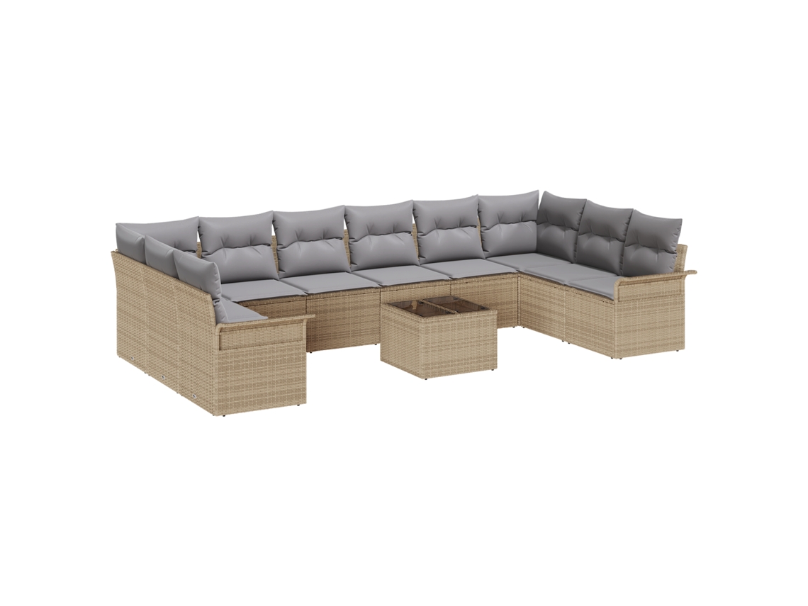 Conjunto 11 Sofá De Jardim Vidaxl Bege Vime Pe (344 X 187,5 X 85 Cm)