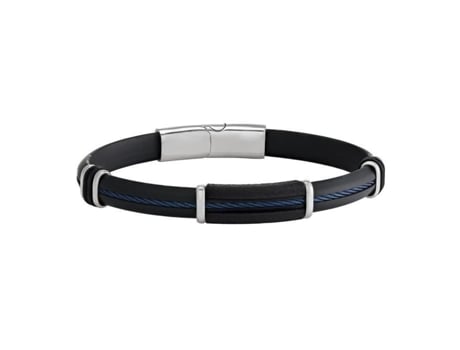 Pulseira Jourdan Aslan Borracha Preta Aço Azul 21 Cm