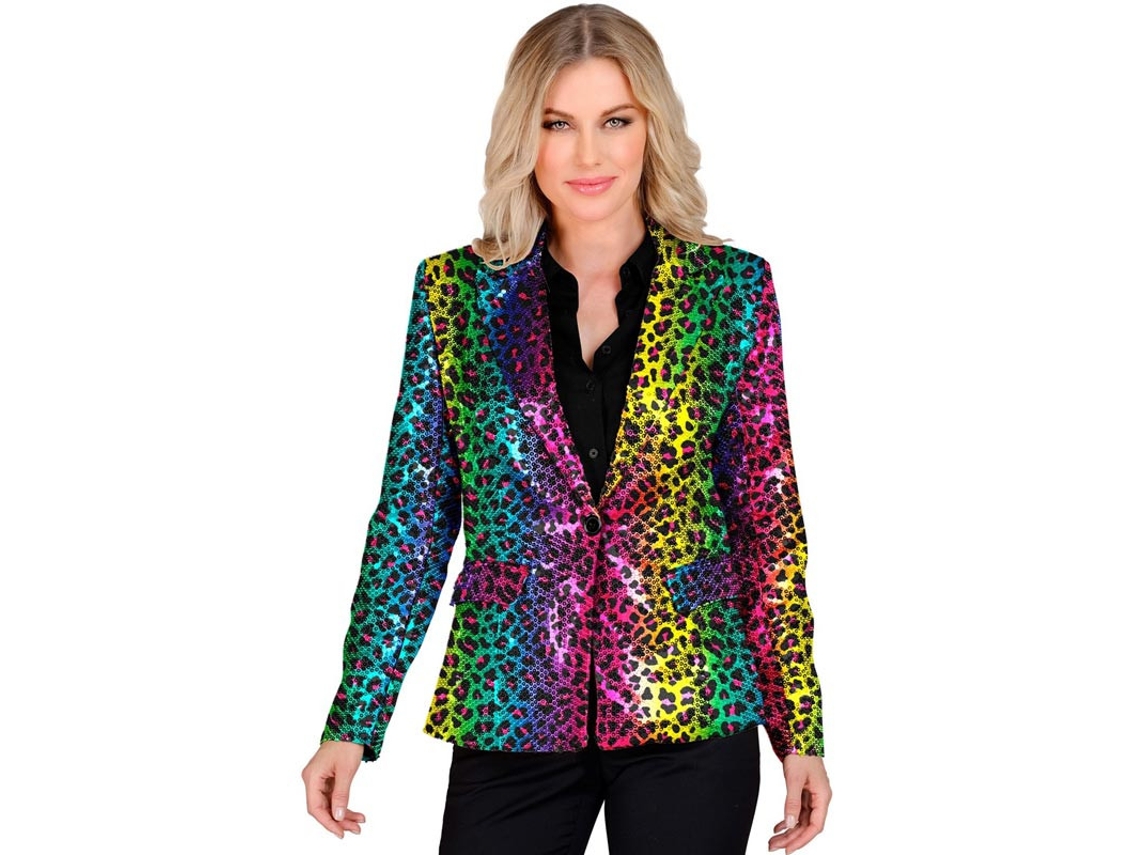 Fantasia de festa ou jaqueta multicolorida com estampa de leopardo animal para mulheres