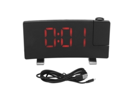 Reloj Despertador Con Proyección Radio Pantalla Led Curva Digital Letras Rojas Cuerpo Negro