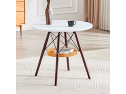 Mesa Redonda 80cm Mdf Branco Pés Nogueira