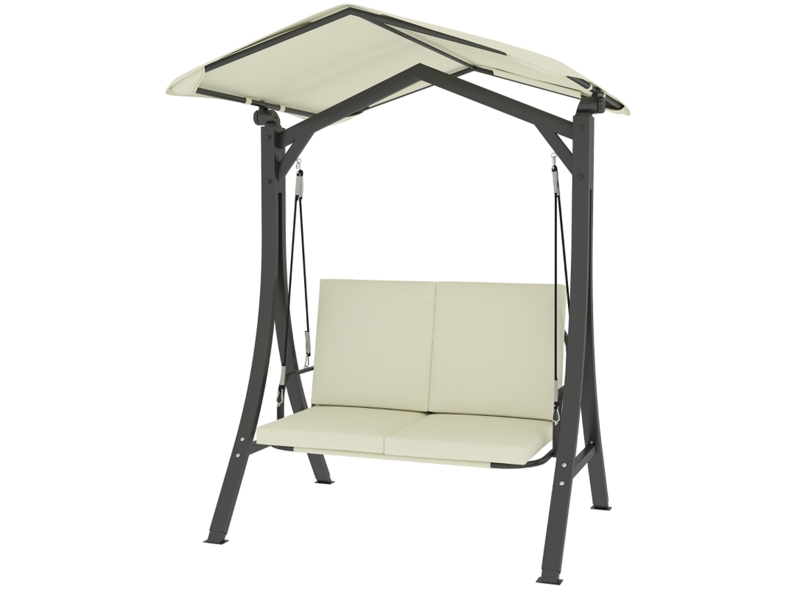 Cadeira Rattan P/ 2 Pessoas, Toldo Ajustável e Almofadas, Suporta 240 Kg. Ideal para Jardim/varanda, 149x121x180 Cm, Cor Cáqui.