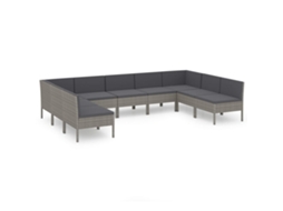 Maison Exclusive - 9 Pcs Conjunto Lounge De Jardim C/ Almofadões Vime Pe Cinzento