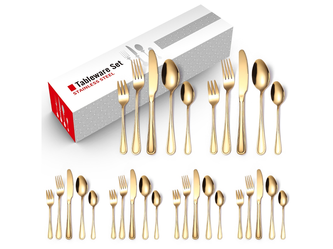 Conjunto De Talheres De Aço Inoxidável Para Uso Doméstico, Lavável Na Máquina De Lavar Louça Digitallab (30 Peças Dourado)