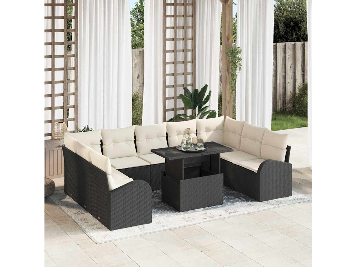 Vidaxl Conjunto De Sofá De Jardim 10 Unid. Preto E Creme Vime Pe