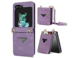 Capa Com Cordão Para Samsung Galaxy Z Flip 5 5g Com Porta-cartões Roxo
