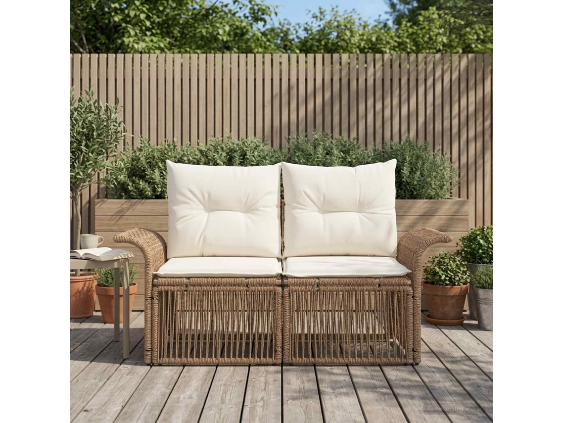 Vidaxl Sofá De Jardim 2-número De Lugares Bege Vime Pe