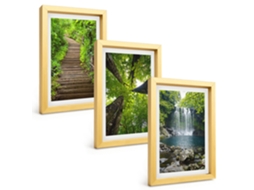Composição De Quadros Caminho, Floresta, Cachoeira, Vegetação Espelharte (3 Peças 20x30 Cm)
