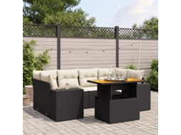 Vidaxl 7 Pcs Conjunto de Sofás P/ Jardim C/ Almofadões Vime Pe Preto