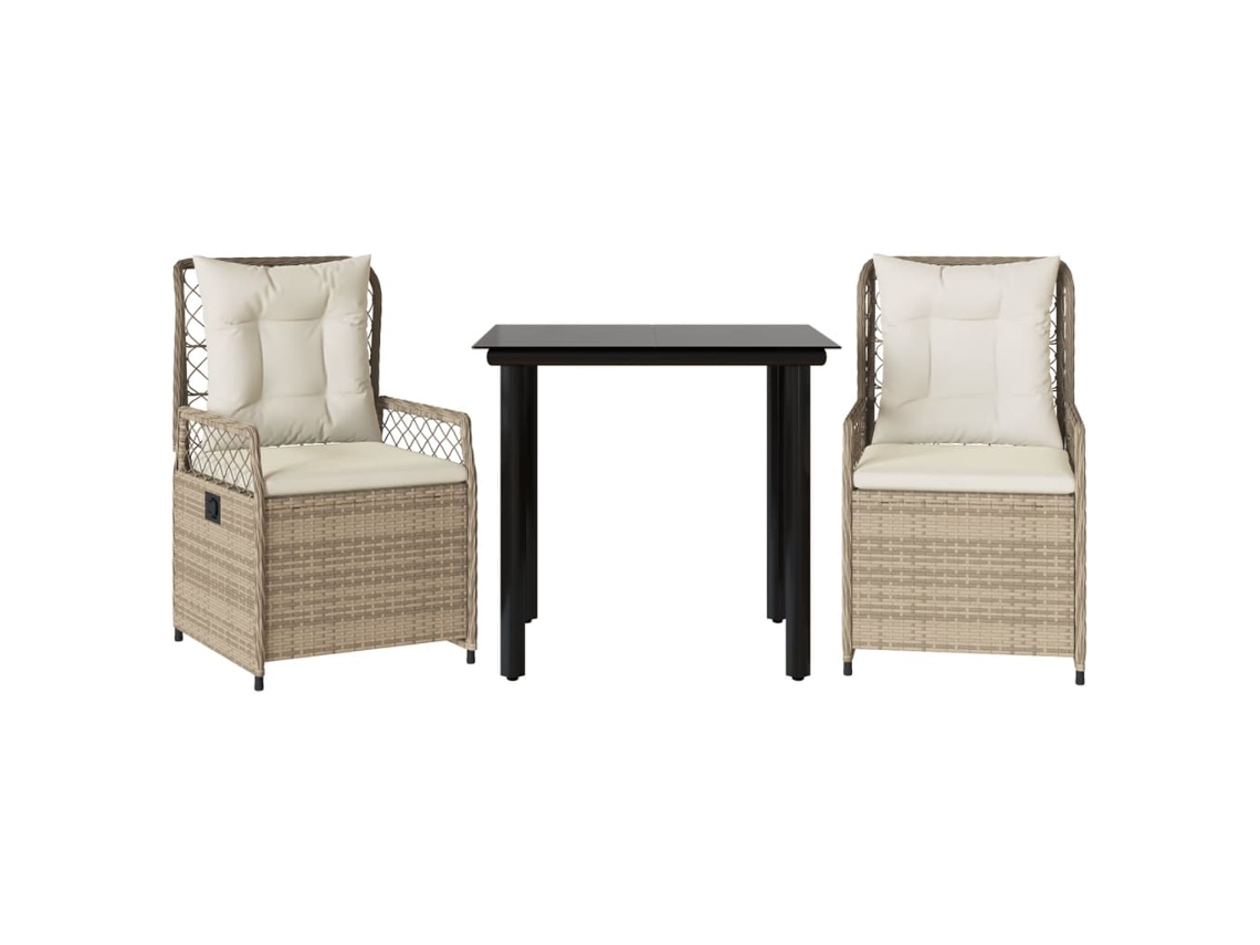 Jantar Set 3 Pcs for Garden with Almofadões Vime Pe Bege MAISON EXCLUSIVE (3 pcs)