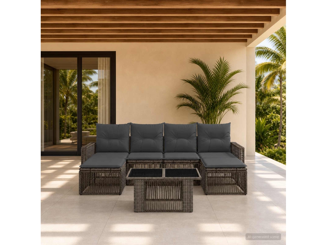 Vidaxl Conjunto De Sofá De Jardim 7 Unid. Cinza E Cinza Escuro Vime Pe