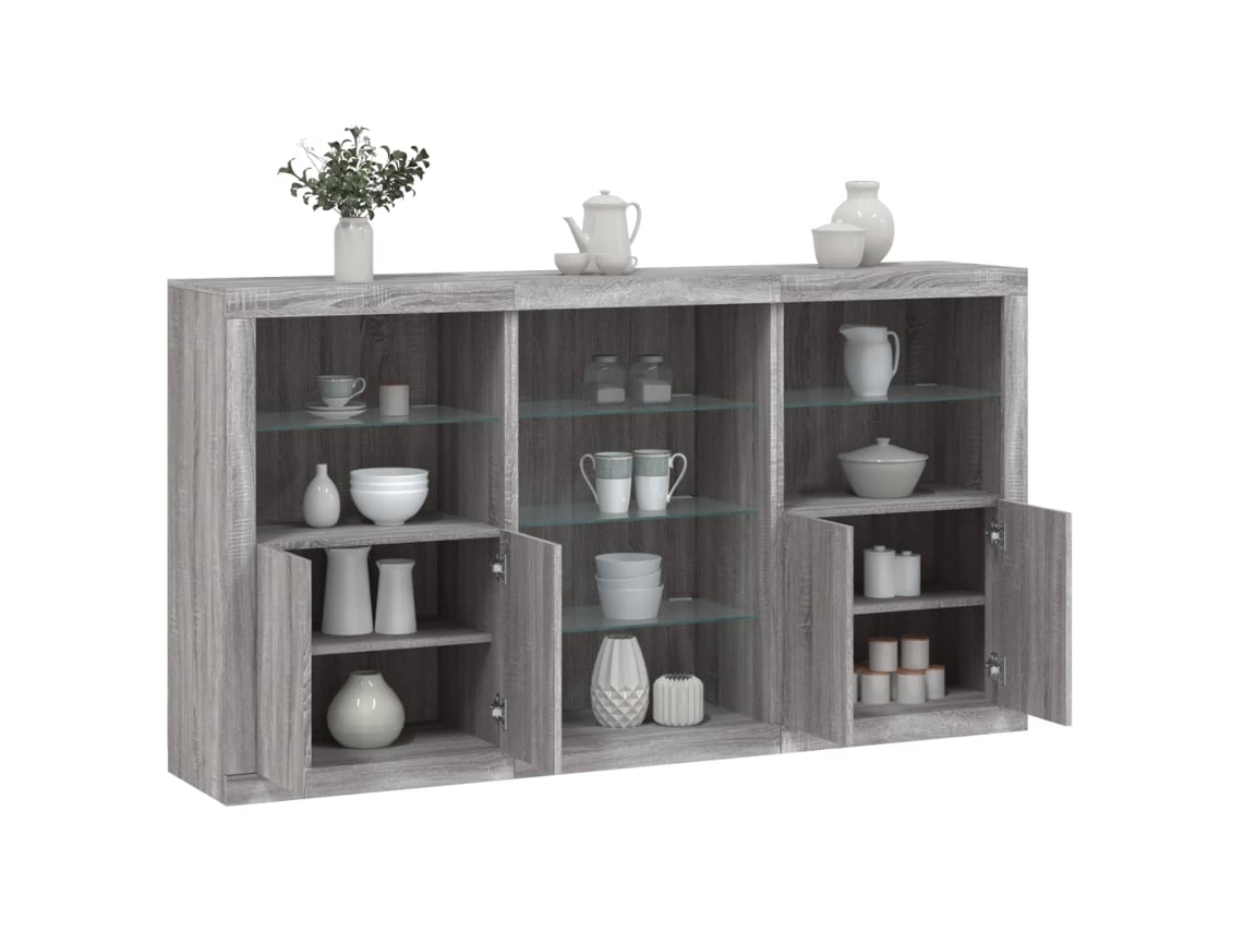 Aparador con luces LED 181,5x37x100 cm Gris Sonoma