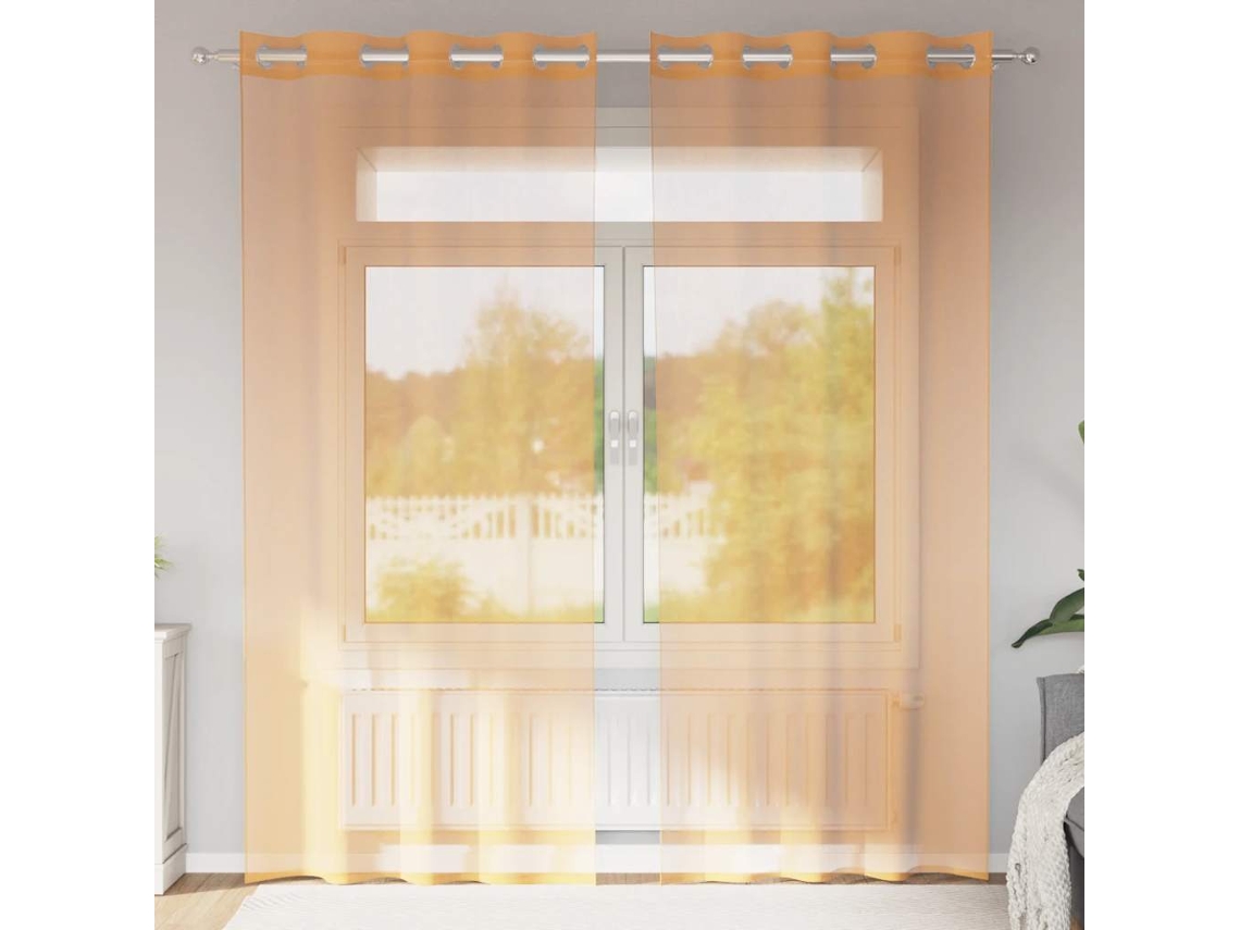 Vidaxl Cortinas De Voile Com Ilhós 2 Pcs Laranja 140x225 Cm